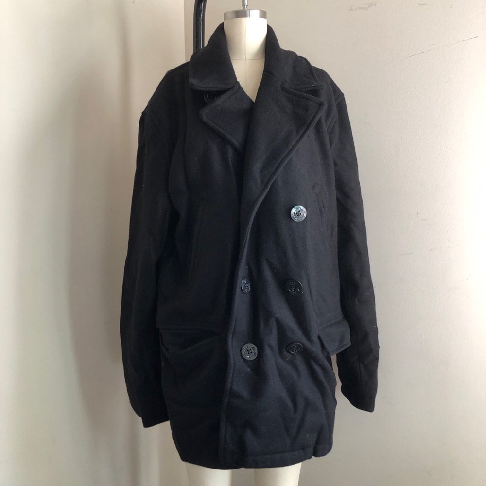 Men's Black Double-Breasted Coat Wool Blend